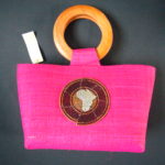 Woven Raffia Small Pink Bag with Masai Motif MB2