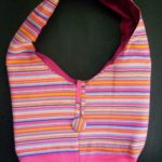 Large Kikoy Button Beach Bag – Pink/Multi Stripe KKB3
